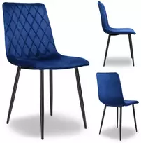 Aksominė kėdė DEXTER tamsiai mėlyna, minkštu audiniu, metalinėmis kojomis, valgomojo, virtuvės, svetainės