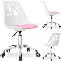 Vaikiška besisukanti kėdutė su ratukais, rožinė/balta, ergonomiška, katės letenėlės raštas, patogi, reguliuojama, mokyklinė