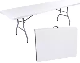 Sulankstomas stalas-lagaminas 240 cm, baltas, iškylams, stovyklavimui, nešiojamas, sulankstomas stalas renginiams