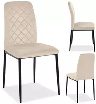 Smėlio spalvos velvetinis valgomojo kėdė, geometrinio dygsniavimo minkšta sėdynė, metalinės kojos, virtuvės kėdė, modernus valgomojo baldas