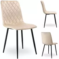 Aksominis krėslas DEXTER, smėlio spalvos, dygsniuotas, metalinėmis kojelėmis, 89 cm aukščio, valgomojo kėdė, virtuvės krėslas, minkštas krėslas