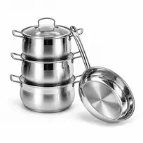 Puodų ir keptuvės rinkinys DSP CS006, 7 dalių, 6,2–9 L puodai, nerūdijančiojo plieno