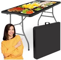 Sulankstomas stalas-lagaminas 152 cm, juodas, nešiojamas, iškylinis, renginiams, piknikams