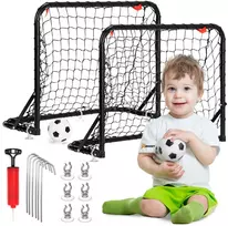 Vaikų futbolo vartai, 2 vnt., sulankstomi, plieniniai, juodi, nešiojami, mini futbolo vartai, treniruočių vartai