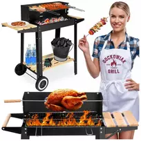 Anglies kepsninė su ratukais, reguliuojamu aukščiu, iešmu, juoda lauko BBQ grilius, šašlykinė, kepimo grotelės