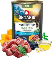 Konservuotas Maistas šunims – Ontario suaugusiems monoproteininė antis su moliūgu, paštetas, 400g