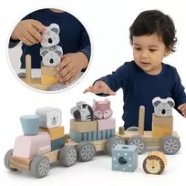 Viga Toys Medinis traukinukas Viga, su blokeliais