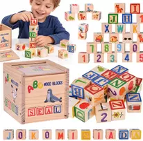 Jokomisiada Medinės lavinamosios kaladėlės – raidės, skaičiai ir paveikslėliai ALPHABET 27vnt. ZA6239
