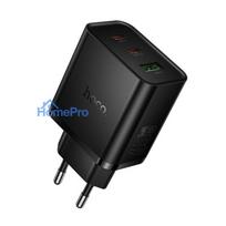 Phone charger Hoco 2x USB C + USB A QC3.0 PD 3A 65W N75 black