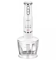 Rankinis maišytuvas – MPM MBL-43 rinkinys, 500 ml talpos indas su nerūdijančio plieno peiliu, nerūdijančio plieno maišymo antgalis, galia: 600 W