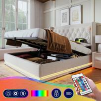 Dvigulė lova su hidraulika, USB-C, LED, 140x200 cm, 1 vnt