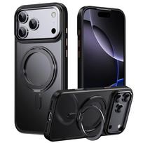 Magnetinis TPU ir akrilo dėklas iPhone 18 Pro Max / 17 Pro Max su besisukančiu stovu ir MagSafe – juodas
