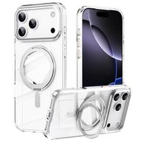 Apsauginis magnetinis TPU ir akrilo dėklas iPhone 18 Pro Max / 17 Pro Max su pasukamu stovu, MagSafe - baltas