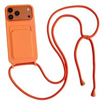 Silikoninis dėklas su kortelės skyriumi ir dirželiu iPhone 18 Pro Max / 17 Pro Max - oranžinis