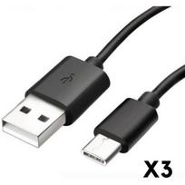 USB-C laidas Xiaomi Mi 10 - Mi 10 PRO - Mi 10 LITE - USB-C krovimo laidas Juodas 1 Metras [3 Vnt.] Phonillico®