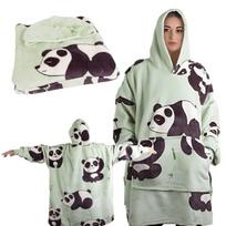 Oversize šiltas megztinis pledas XXL su kapišonu minkštas storas panda raštas, XXL