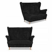 Bonito Scandinavian Corduroy Striped Wingback Sofa Family Meble Black