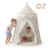 Vaikiška pilies formos palapinė Mamabrum su kilimėliu, LED lemputėmis ir lapelių raštu, Ø 113 × 155 cm, Ø 113 × 155 cm