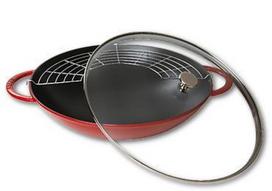 Staub cast iron wok with lid - Red, 37 cm