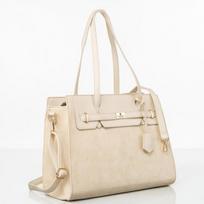 Didelė eko odos rankinė moterims Peterson A4 su 3 kišenėmis, smėlio spalvos