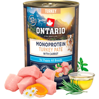 Konservuotas maistas šuniukams - Ontario Dog Puppy konservuotas maistas, monoproteininis kalakutienos paštetas su morkomis, 400 g