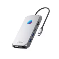 Orico XCR 12-in-1 RGB USB-C Docking Station 3x USB-A 3.1 1x USB-A 2.0 1x USB-C PD 100W 1x USB-C 3.1 1x HDMI 1.4 4K 30Hz 1x VGA 1080p 1x microSD/SD 3.0 1x RJ Gigabit Ethernet 1x Audio CTIA 3.5 mm - Gra