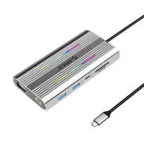 Orico XDR 12-in-1 RGB USB-C Docking Station USB-A USB-C PD 100W 2x HDMI 4K 60Hz VGA RJ45 Gigabit SD and microSD Card Reader - Gray