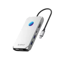 Orico XCR 12-in-1 RGB USB-C Docking Station: 3x USB-A 3.1, 1x USB-A 2.0, 1x USB-C PD 100W, 1x USB-C 3.1, 1x HDMI 1.4 4K 30Hz, 1x VGA 1080p, 1x microSD/SD 3.0, 1x RJ45 Gigabit Ethernet, 1x Audio CTIA 3
