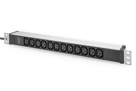 Digitus 19" power strip PDU with aluminum profile, 12x C13 (black/aluminum, 2 meter cable, 1U, single-phase 16A, grounded plug)