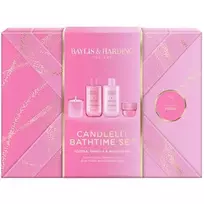 „Baylis & Harding“ kūno priežiūros rinkinys su jojobos, vanilės ir migdolų aliejais bei žvake – dovanų rinkinys kūno priežiūrai su žvake (4 vnt.)