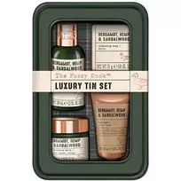 „Baylis & Harding Men“ bergamotės, kanapių ir sandalmedžio kūno ir veido priežiūros rinkinys – dovanų rinkinys metalinėje dėžutėje (4 vnt.)