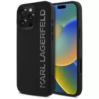 KARL LAGERFELD HC 3D Rubber Elongated Glitter Case, skirtas Apple iPhone 16 Pro, juoda