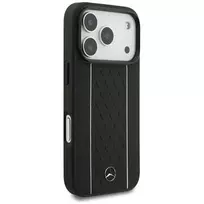 Mercedes Leather Star Pattern Stripes MagSafe Case for iPhone 17 Pro Black
