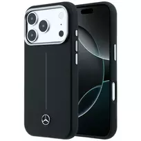 Mercedes-Benz Leather Semi Wrap Iconic Line MagSafe dėklas, skirtas iPhone 17 Pro, juodas