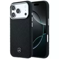 Mercedes Leather Semi Wrap Wood Effect MagSafe Case for Apple iPhone 17 Pro Black