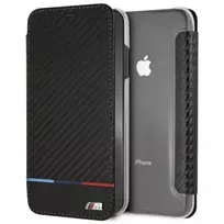 BMW M Carbon Tricolor Stripe Book Case, skirta Apple iPhone XS Max - Juoda