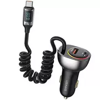 USAMS C37 Automobilinis įkroviklis 1xUSB-A + 1xUSB-C 60W su USB-C į USB-C laidu 30W PD+QC Greitasis įkrovimas Juodas CC192CC01 (US-CC192)