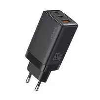 USAMS Sandru Series 65W GaN sieninis įkroviklis 2xUSB-C 1xUSB-A PD3.0 QC3.0 greitas įkrovimas juodas CC180TC01