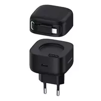 USAMS XMF Series CC209TC01 35W GaN Greitasis Įkroviklis su Įtraukiamu USB-C į Lightning Kabeliu, Juodas