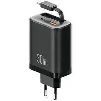 USAMS Xiang Series CC296 30W sieninis įkroviklis su USB-C ir USB-A, juodas