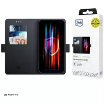 3mk Wallet Case, skirtas Samsung Galaxy A37 - juoda, PU oda su kortelių kišenėmis, grynųjų pinigų skyriumi, magnetiniu užraktu ir stovo funkcija