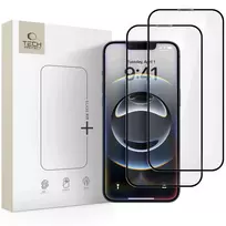 Tech-Protect Glass Fit+ grūdinto stiklo apsauga Apple iPhone 13/13 Pro/14/16e/17e, juodas rėmelis, 2 vnt.