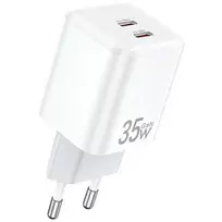 AWEI PD65-EU 35W GaN dvigubas USB-C sieninis įkroviklis, baltas