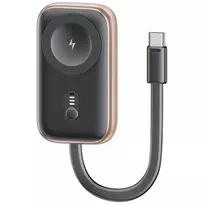 USAMS CD245 2-in-1 belaidis Apple Watch įkroviklis ir powerbankas, 1200mAh, USB-C, tamsiai pilkas