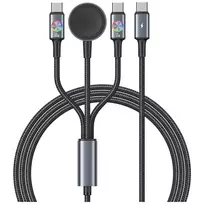 USAMS Huan Series SJ754 72W USB-C į USB-C laidas su integruotu magnetiniu belaidžiu laikrodžio įkrovikliu, juodas, 1,2 m