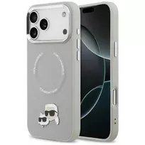 Dėklas Karl Lagerfeld Karl & Choupette Pins MagSafe, skirtas iPhone 17 Pro, pilkas