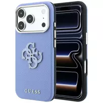 Guess Grained & Big Resin Logo dėklas iPhone 18 Pro Max / 17 Pro Max, mėlynas