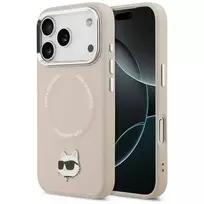 Karl Lagerfeld Choupette Pin MagSafe dėklas iPhone 17 Pro, rožinis
