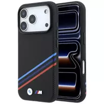 BMW M Quadrille Kevlar Print Tricolor Lines & Metal Logo MagSafe dėklas, skirtas iPhone 18 Pro / 17 Pro, juodas