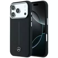 Mercedes Leather Semi Wrap Iconic Line dėklas su MagSafe iPhone 18 Pro / 17 Pro, juodas